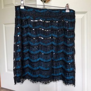 Blue Skirt with Black Lace Overlay